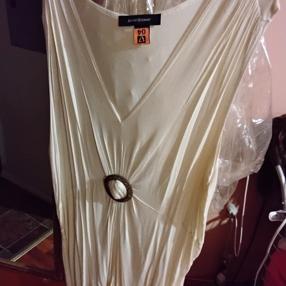 Ashley Stewart Cream Dress with Elegant Detail